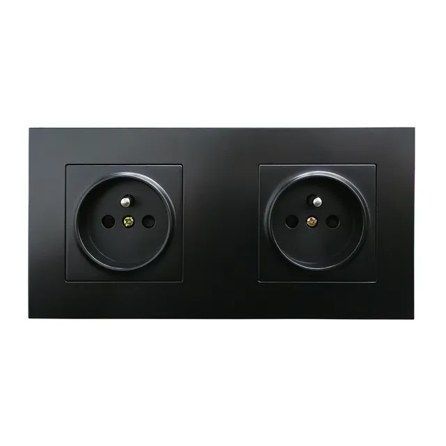 French wall triple socket with glass panel