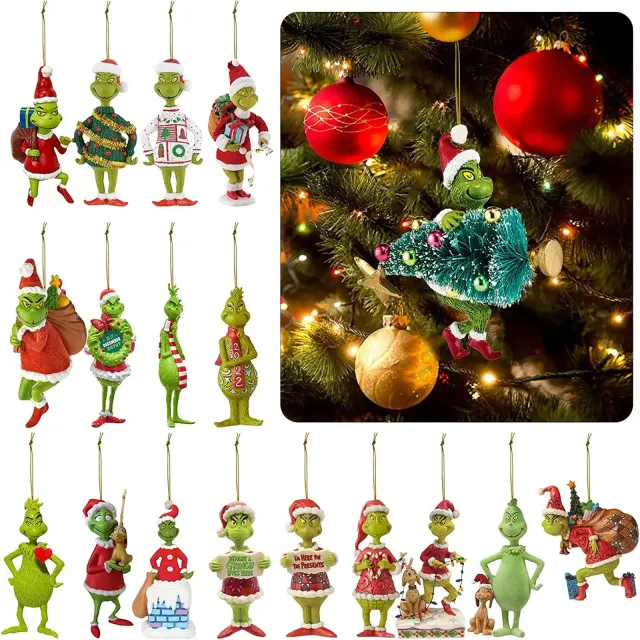 Christmas decoration of the green Grinch to hang on the Christmas tree - different variants