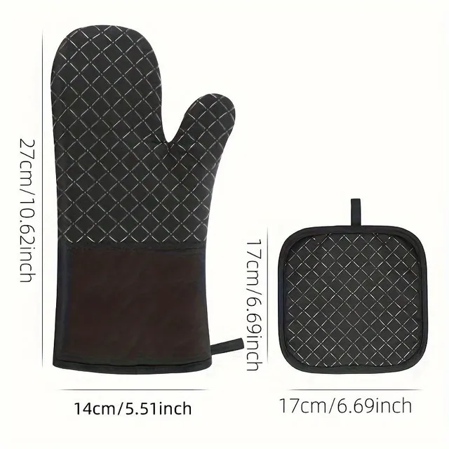 Silicone mitten and pot mat, reinforced heat-resistant gloves and insulated mat, Proslip kitchen gloves