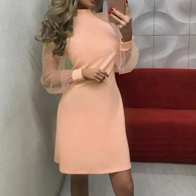 Robe vintage rose à manches longues pour femme