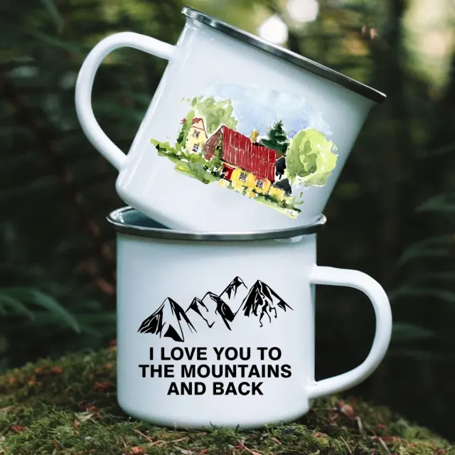 Adventure enamel mug for camping as a gift