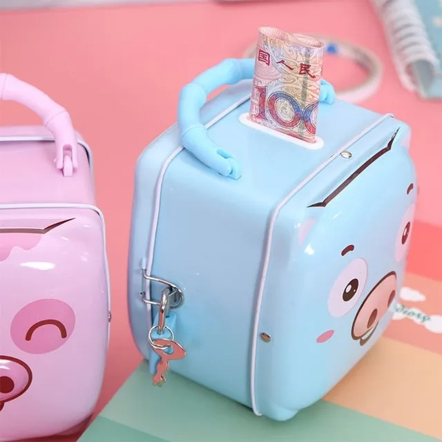 Children's portable cash box in a cute piggy bank shape