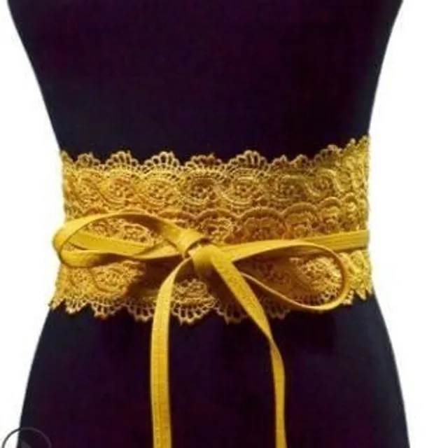 Ladies lace belt with bow dark-yellow