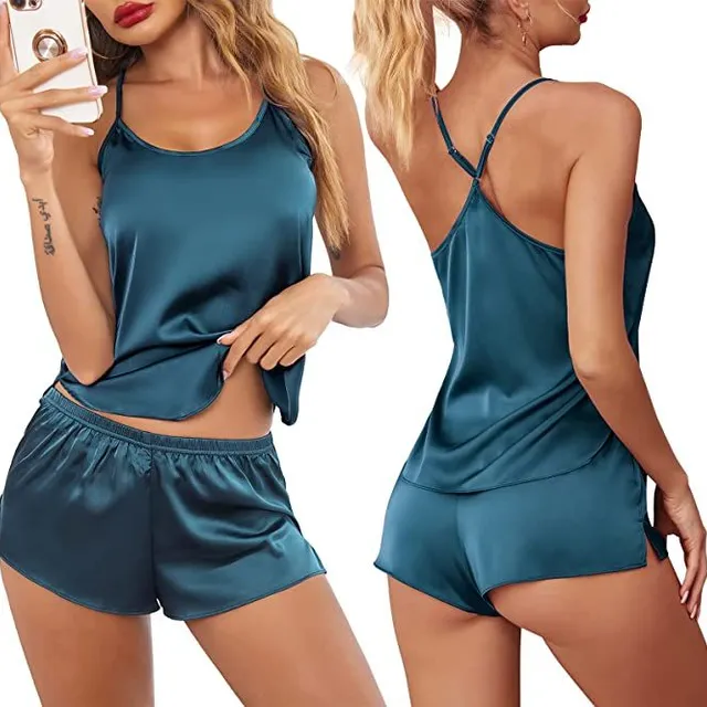 Women's sexy modern satin pyjama set with crossed back and shorts Celin