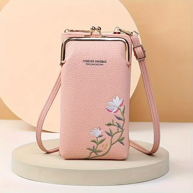 Elegáns mini crossbody táska virágmintával és kártyazsebbel