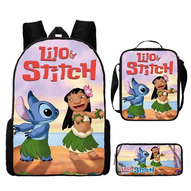 Children's set 3 pieces of school stuff with motive of favourite cartoon characters Lilo and Stitch Backpack / shoulder bag / penalty