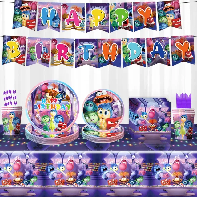 Décorations de fête d'anniversaire pour enfants et vaisselle jetable sur le thème du film d'animation préféré Vice-Versa 2 - Inside Out 2