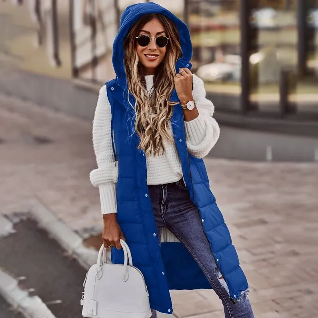 Women's long fashion quilted vest with hood