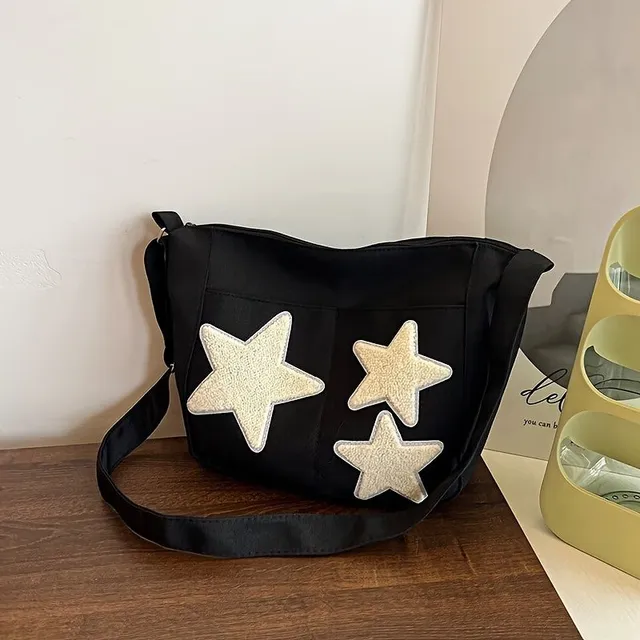 Trendy crossbody kabelka z plátna s hviezdou pentagram pre dievčatá - veľká kapacita