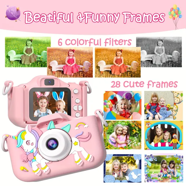 Selfie HD Camera Unicorn, 1080P Rechargeable Electronic Digital Camera, Toy With Portable Camera