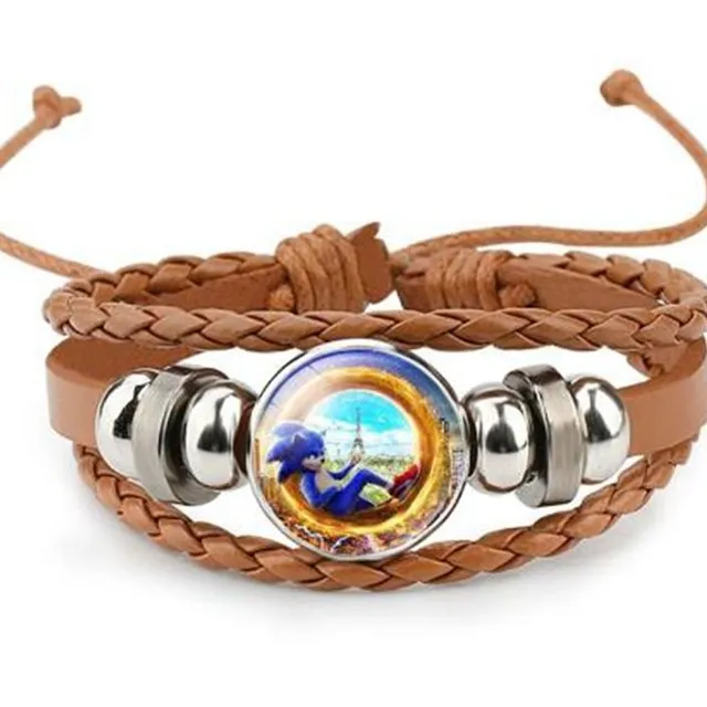 Children's leather bracelet with Sonic the Hedgehog motif