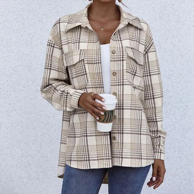 Kolorowy plaid faux wool jacket Flanelowa kurtka koszulowa