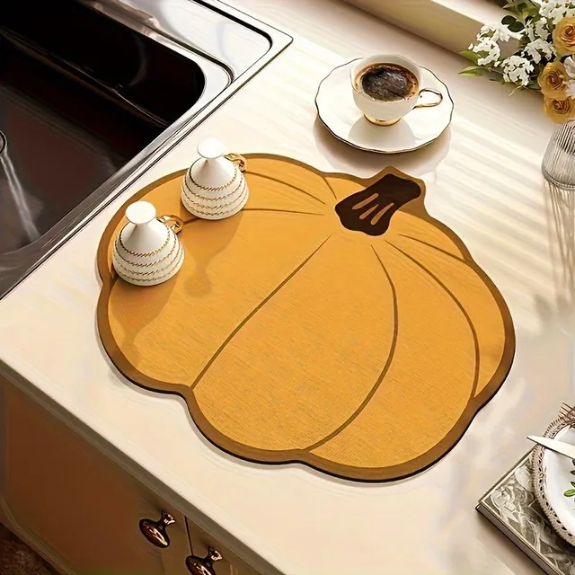 Kitchen mat with an autumnal motif of silicone pumpkin