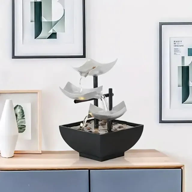 Fontaine de table intérieure moderne relaxante alimentée par USB, pompe automatique avec interrupteur, évier profond avec pierres naturelles et éclairage réfléchissant pour le salon, bureau, décoration intérieure