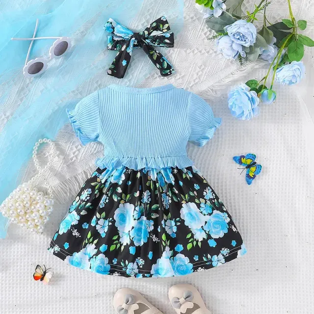 Cute dress for children aged 3-24 months, with short sleeve and floral pattern