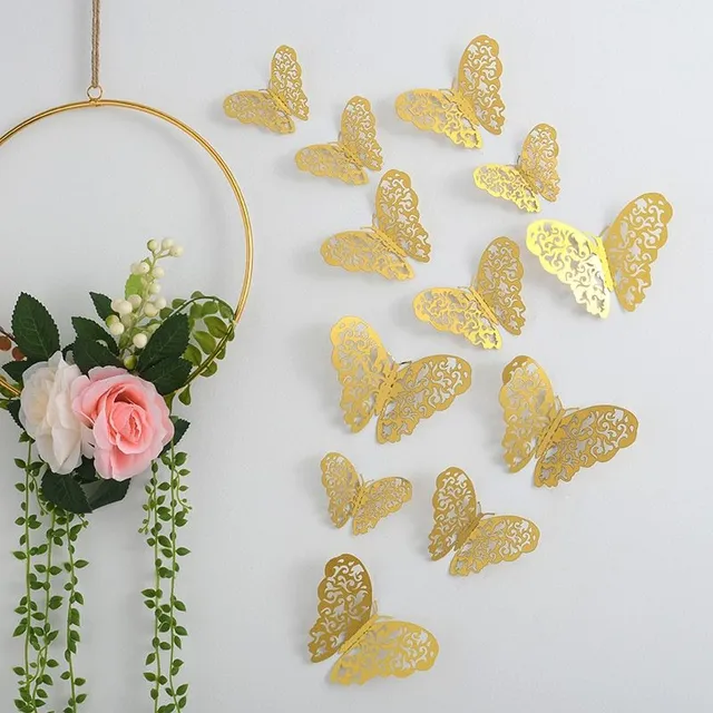 Set of 3D adhesive butterfly stickers on the wall - different colors