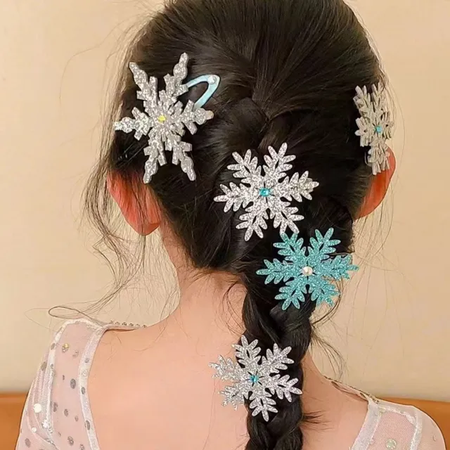 Očarujúce klipy na vlasy s snehovou vločkou pre malé princezné - sada 8 kusov