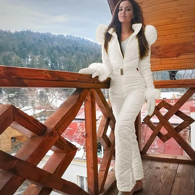 Women's winter jumpsuit with fur White XXL