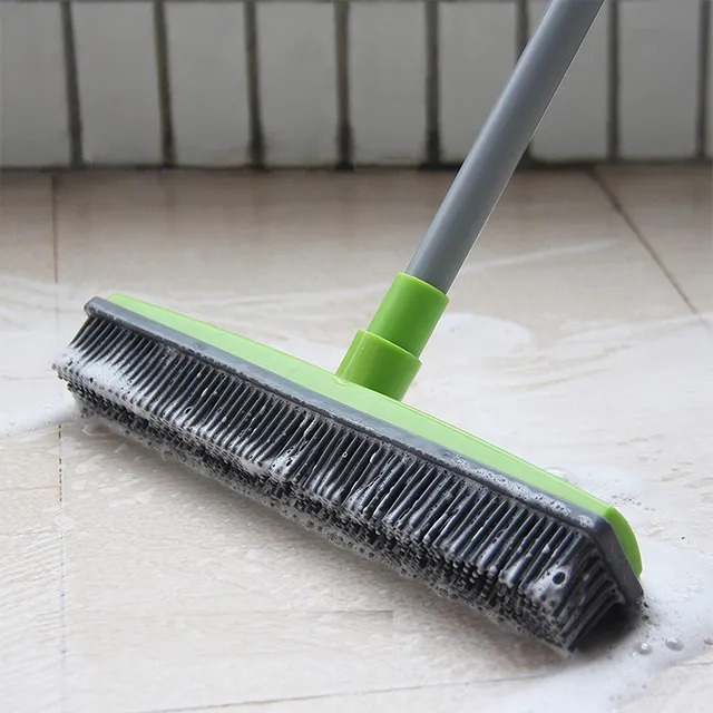 Anti-static broom with rubber bristles and telescopic handle