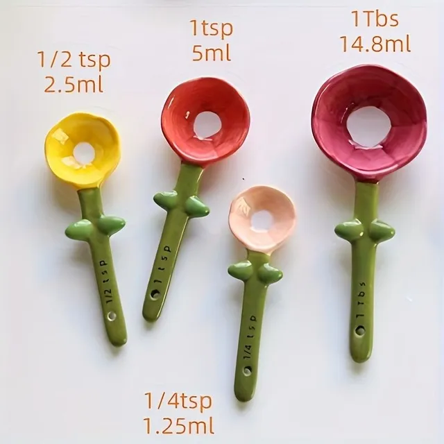 Cute set of ceramic measuring cups with motif butterfly and flower - ideal for baking, desserts & spices