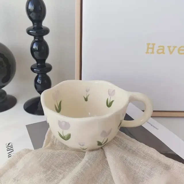 1 pièce, tasse à café avec motif floral, tasse en céramique irrégulière, pour la famille, les collègues, les enseignants