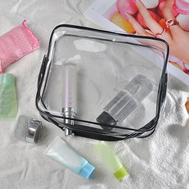 Hordozható átlátszó táska kozmetikumok és egyéb apró tárgyak számára