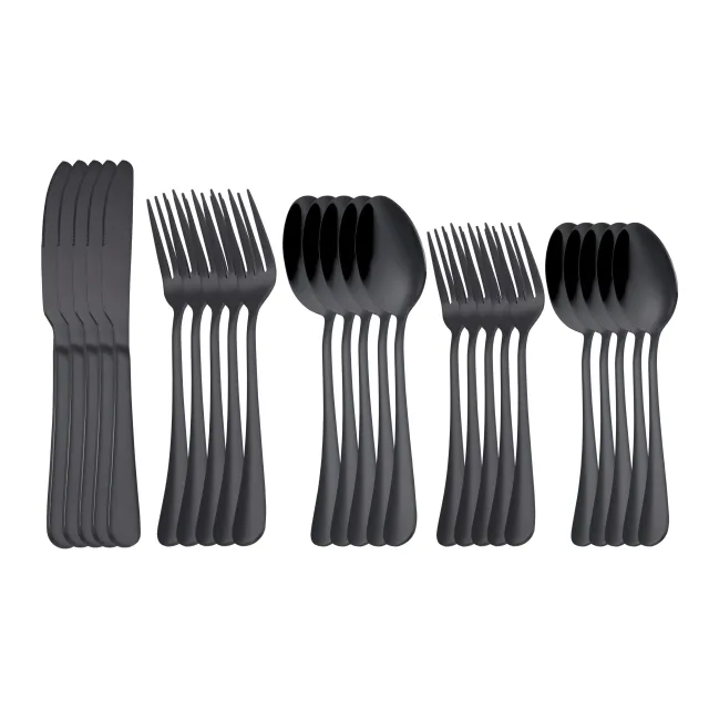 20-piece set of black cutlery, stainless steel, satin finish, suitable for dishwasher