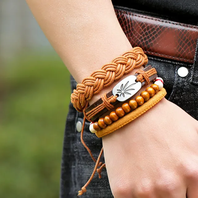 Men's leather bracelet set