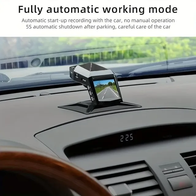 Autokamera Full HD s LCD displejem na středovém panelu, širokoúhlým záběrem 170°, nočním viděním a parkovacím monitorem.