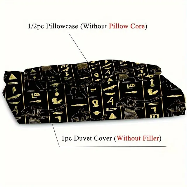 Egyptian Myths: Pharaoh's Bed with Hieroglyphic Printing - Set of sheets for duvet, traditional mythological bed sheets for bedroom or college