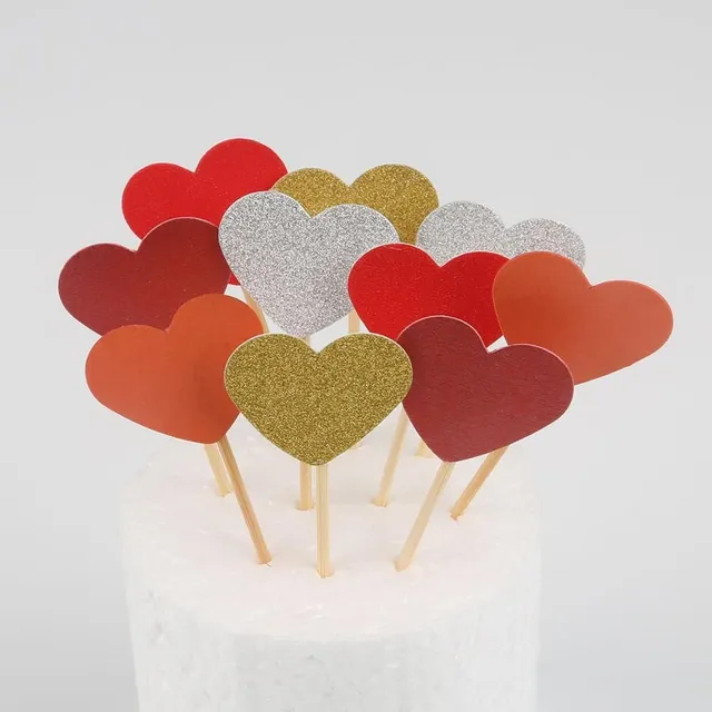 Farebný koláč Topper Star Srdce svadobné dekorácie (10 kusov)