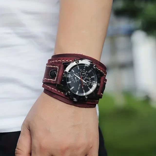 Male Vintage watch with hand-stitched PU leather bracelet