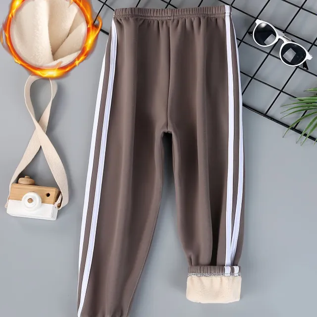 Pantaloni de trening pentru băieți pentru primăvară și toamnă cu fleece moale, dungi pe laterale și croială confortabilă - ideal pentru activități în aer liber.