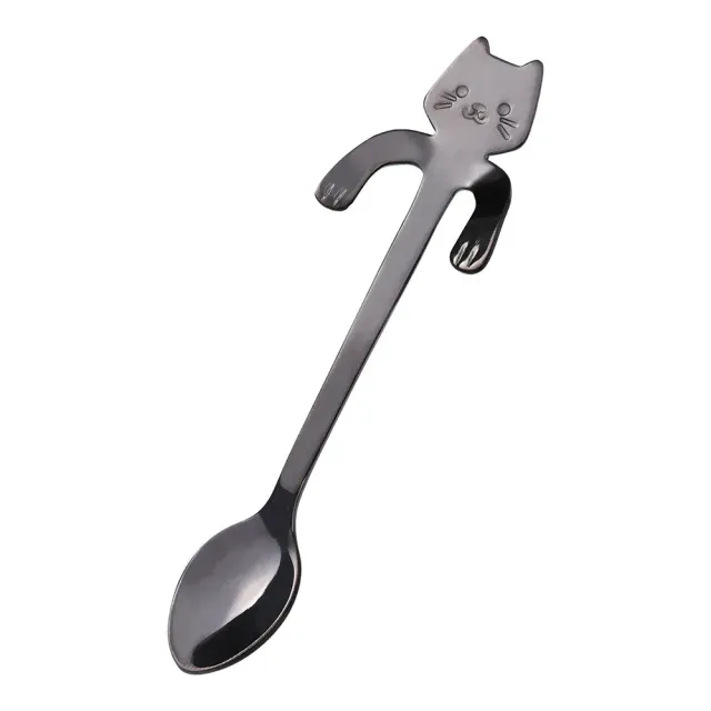 Stainless steel teaspoon for coffee, tea, dessert, ice cream and snack in the shape of a cute cat - miniature spoons for dining and kitchen utensils