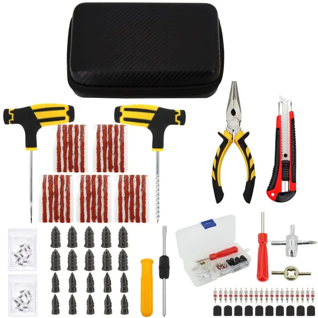 Set de unelte pentru repararea anvelopelor Auto Bike Puncture Plug Garage Needle Nose Pliers Vacuum Film Nail Screws cu husă de depozitare