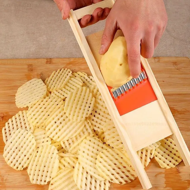 Potato cutter with net cut: Artifact for French fries, ripples, flowers and more