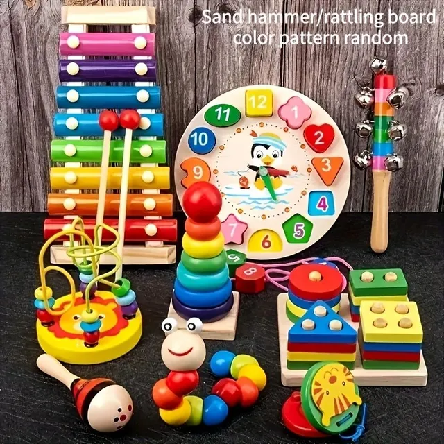 9 in 1 Montessoric wooden toy Piano octave set for early child development, Montessori educational toys for children