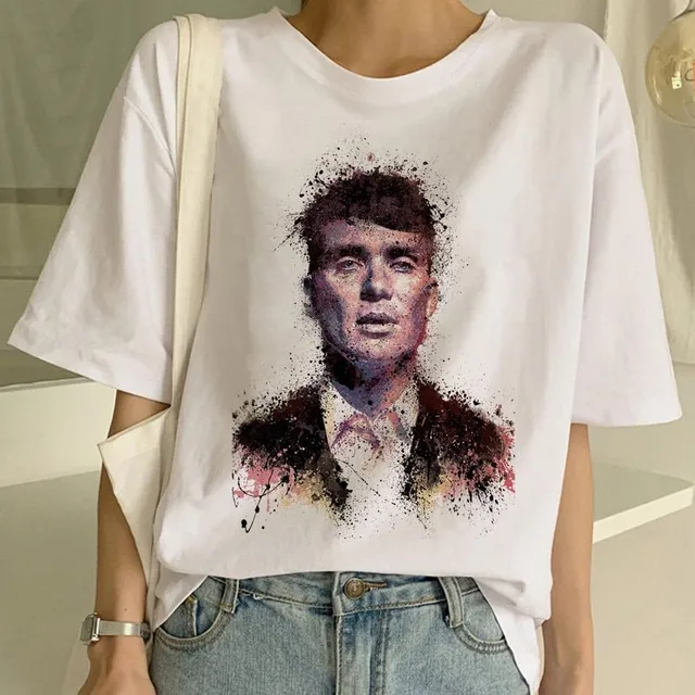 Tricou oversize pentru femei cu mânecă scurtă și imprimeu Peaky Blinders