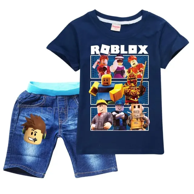 Set of boys' clothes - T-shirt with short sleeves and shorts with prints of favorite characters from the game ROBLOX