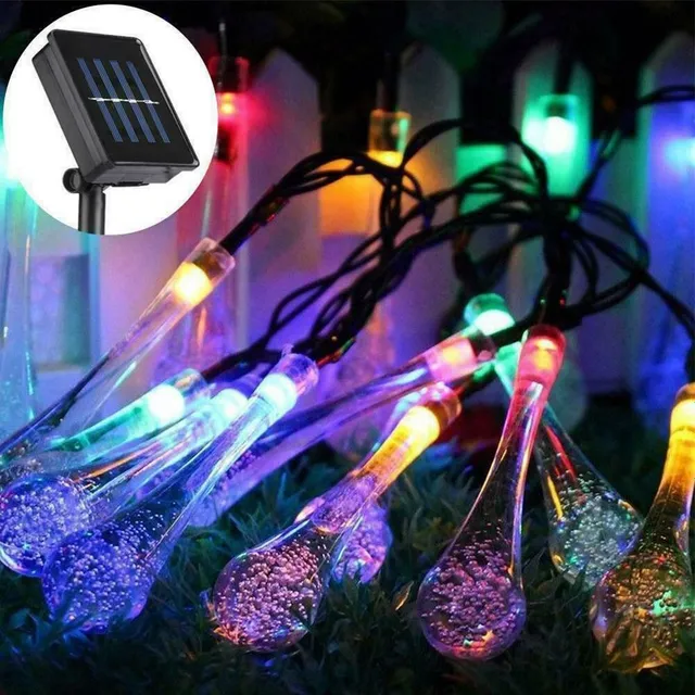 Solární venkovní řetězová světla Kapka vody 20 30 LED pohádkové světlo Zahradní Vánoce