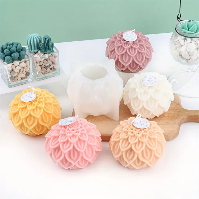 Silicone candle form in the shape of a flower ball for making