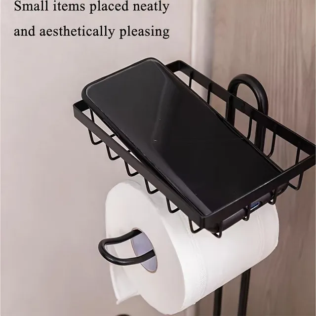 Viacúčelový stojan na papierové utierky z kovu s telefónnym držiakom, na kúpeľňu