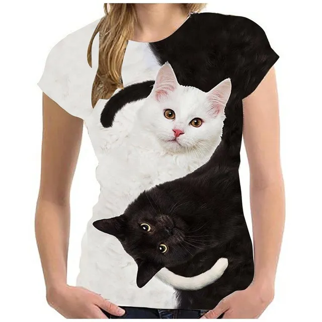 Női póló 3D macska nyomtatással