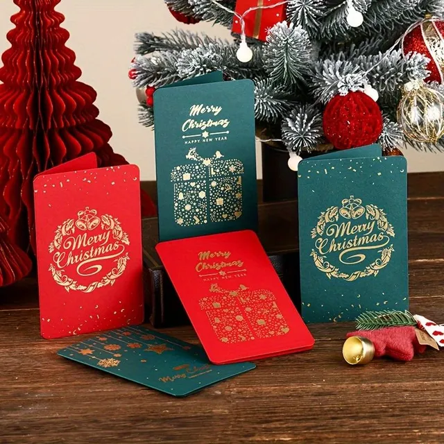 Set of 8 retro Christmas congratulations with gold plated