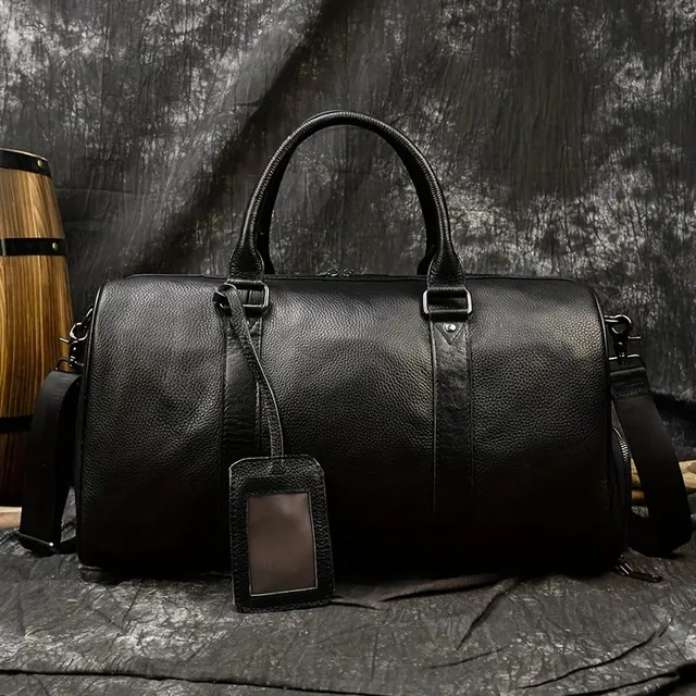 Spacious travel bag made of beef leather for short trips with a shoe compartment, men's and women's