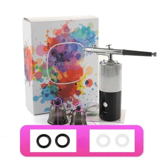 Spray compressor kit with air pump and oxygen injector, for painting, coloring, nail art, tattooing, confectionery, nano mist and spraying