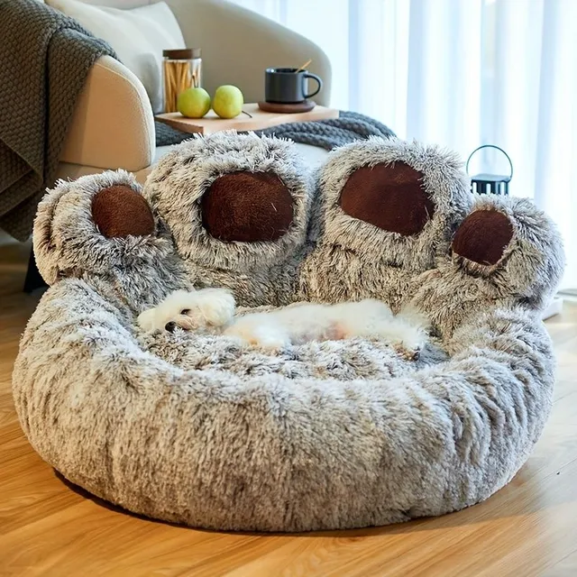 Dog and cat bed in the shape of a bear's paw - soothing donut bed for dogs