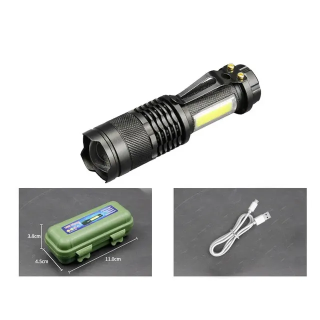 Mini LED lamp with COB chip and rechargeable battery for hiking, camping and fishing