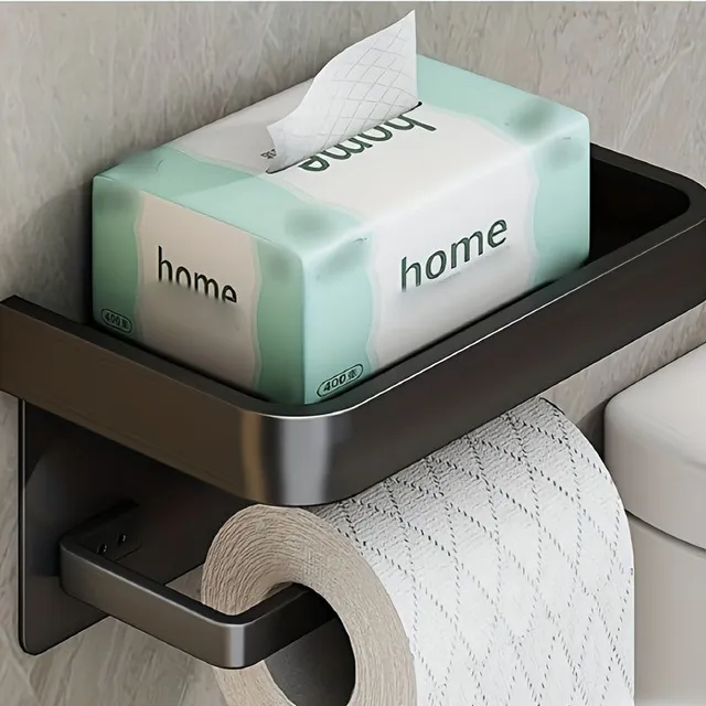 Toilet paper holder with shelf - Bathroom tray for toilet paper, wall dispenser for paper, bathroom shelf for paper, bathroom accessories, storage space and organization in the bathroom