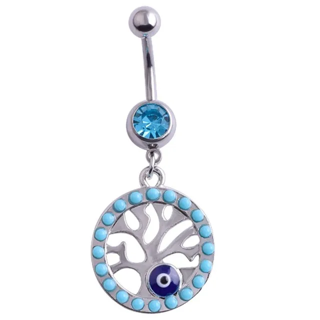 Designer belly button piercing in blue with hanging ornament